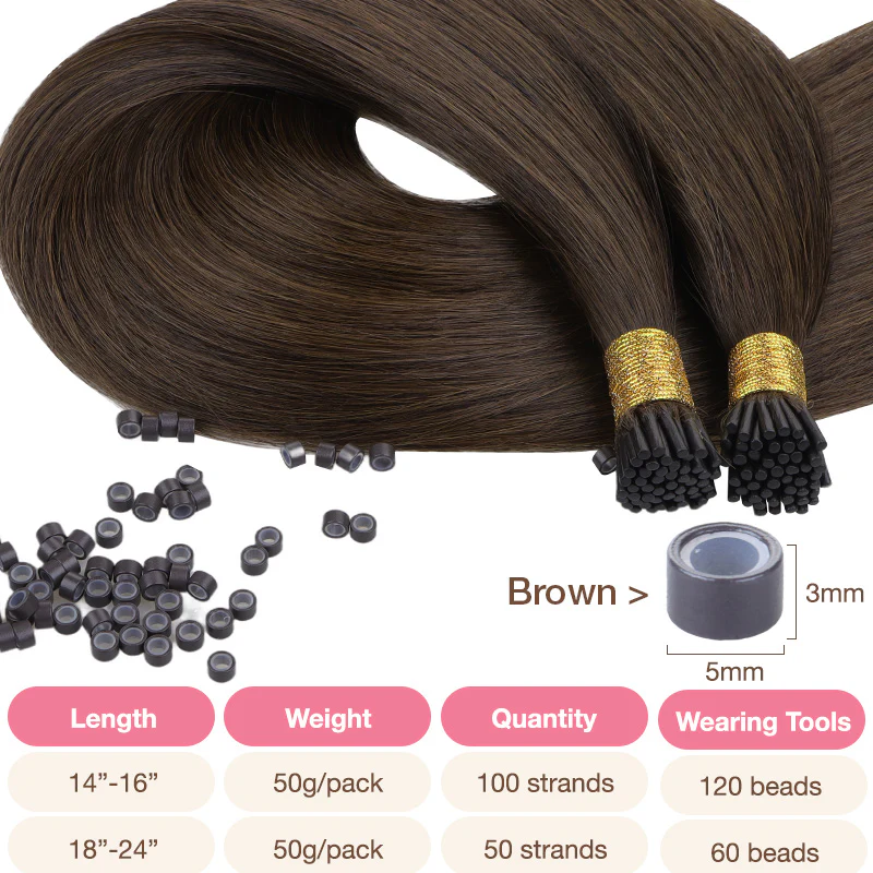 Chocolate Brown (4A) I-Tip Set - Image 5