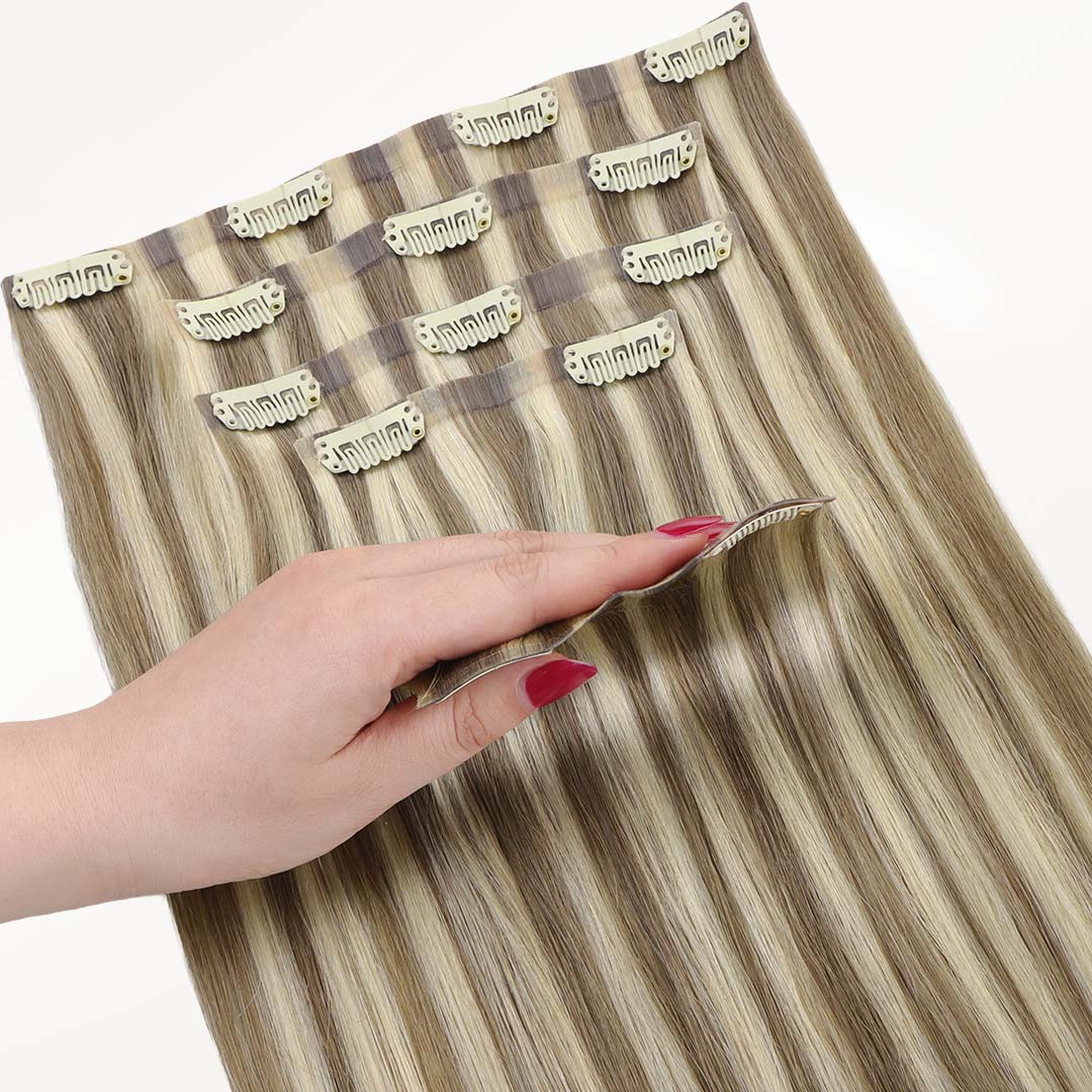 Golden Blonde Highlights (8B/60B) Seamless Clip-Ins (130g-160g) - Image 4