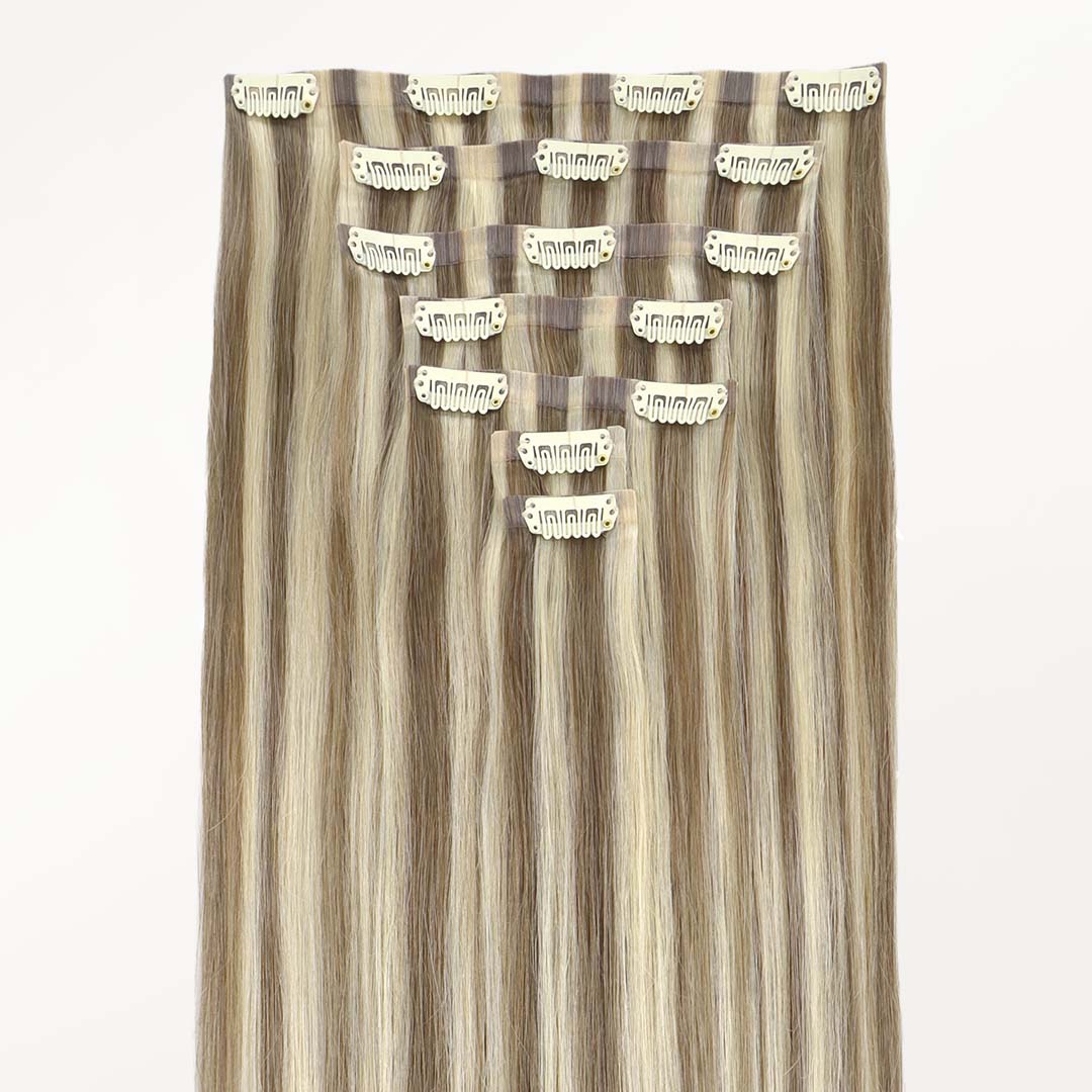 Golden Blonde Highlights (8B/60B) Seamless Clip-Ins (130g-160g) - Image 8