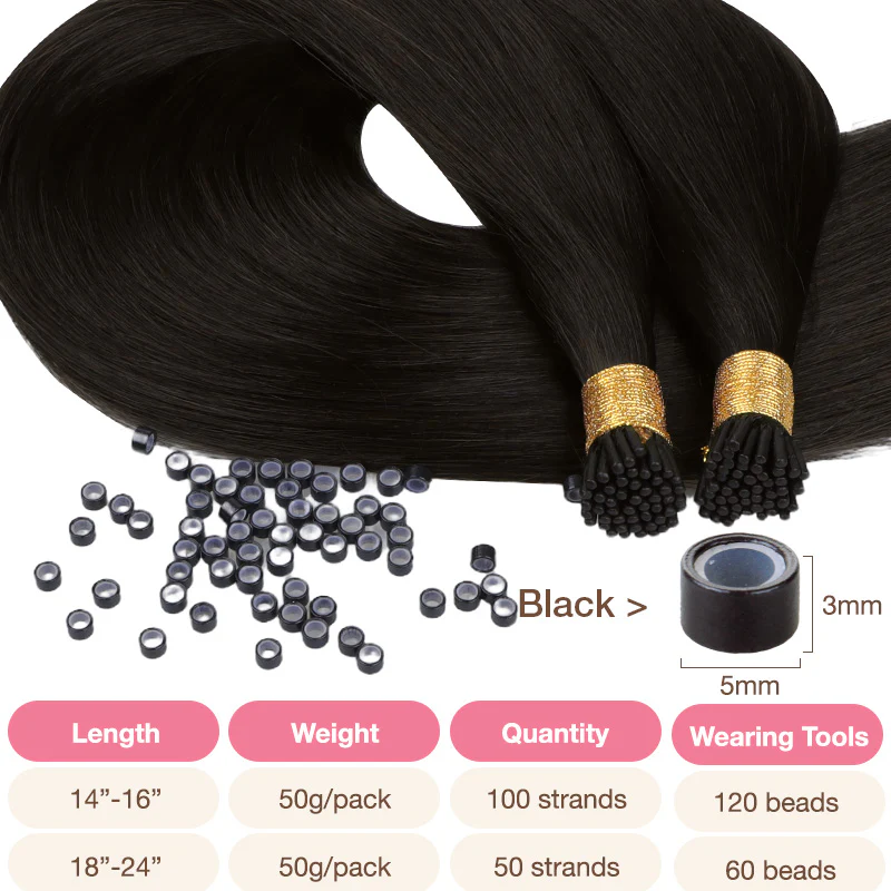Natural Black (1B) I-Tip Set - Image 5