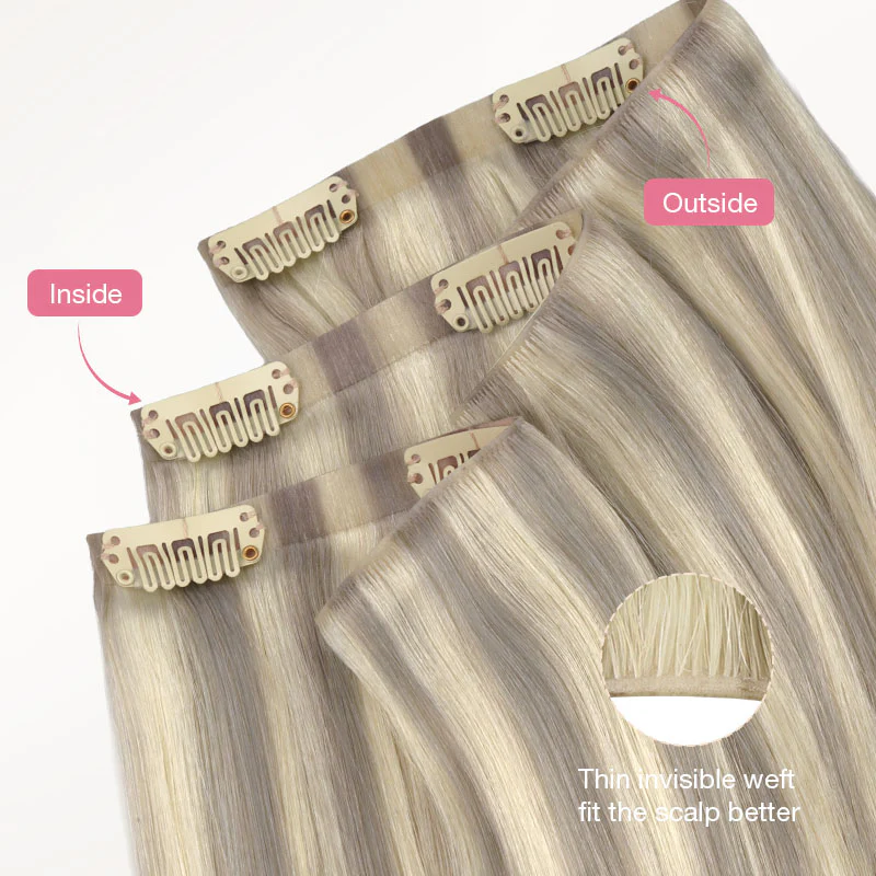Platinum Blonde Balayage (17/22/60) Invisi Edge Seamless Clip-Ins (140g-160g) - Image 6
